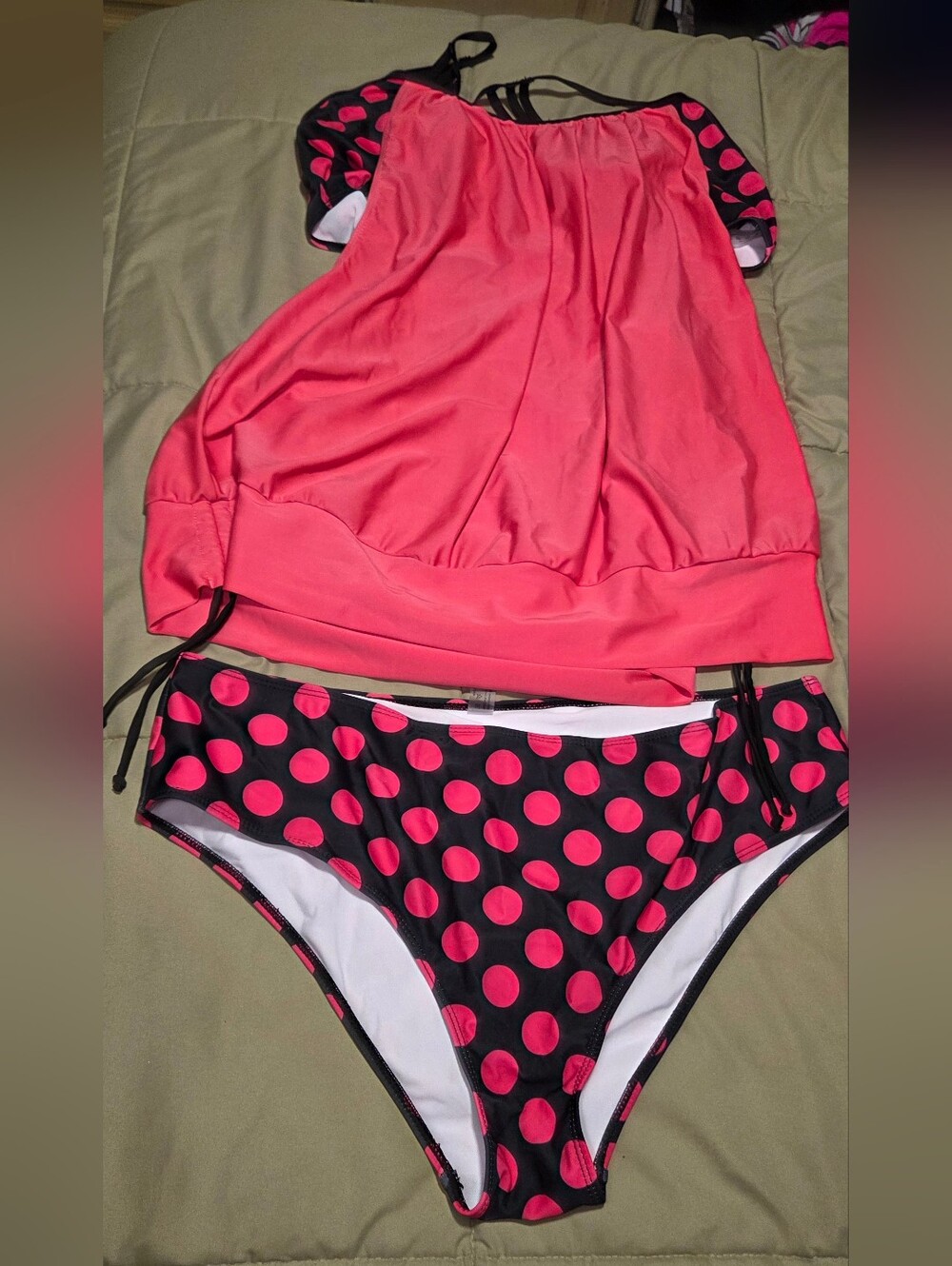 3XL Pink & Black Polka Dot Tankini Swimsuit Set